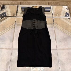 bebe Black Midi Dress with Corset Detail